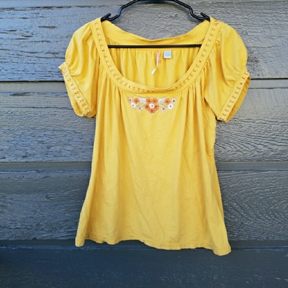 Anthropologie Tops - RicRac Embroidered Mustard Blouse 👚